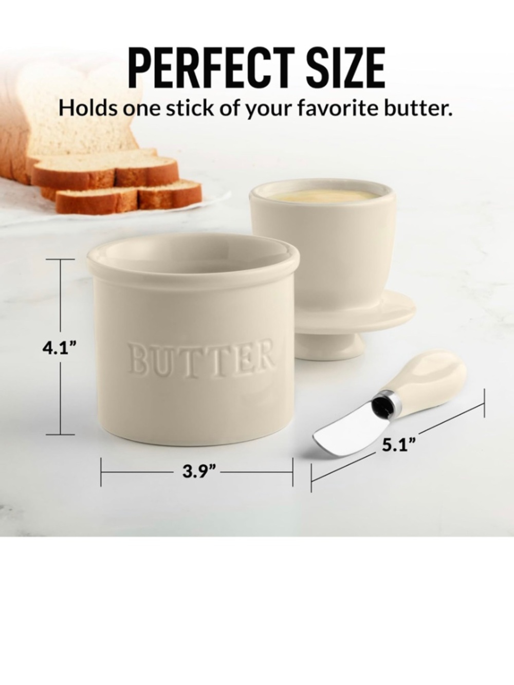 Zulay Kitchen Ceramic Butter Crock with Spreader - French Butter Bell White